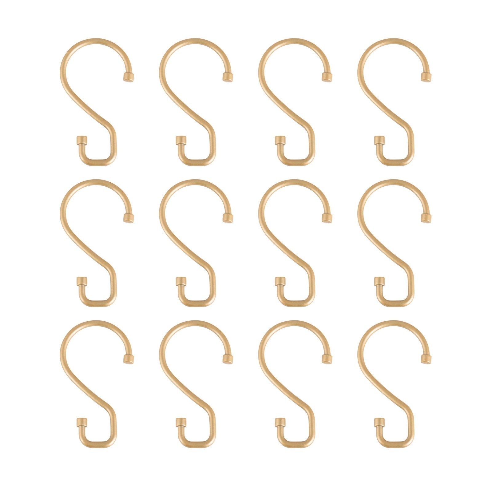 Multipurpose S-Hook Rings - 12 Pack Satin Gold for Curtains & More