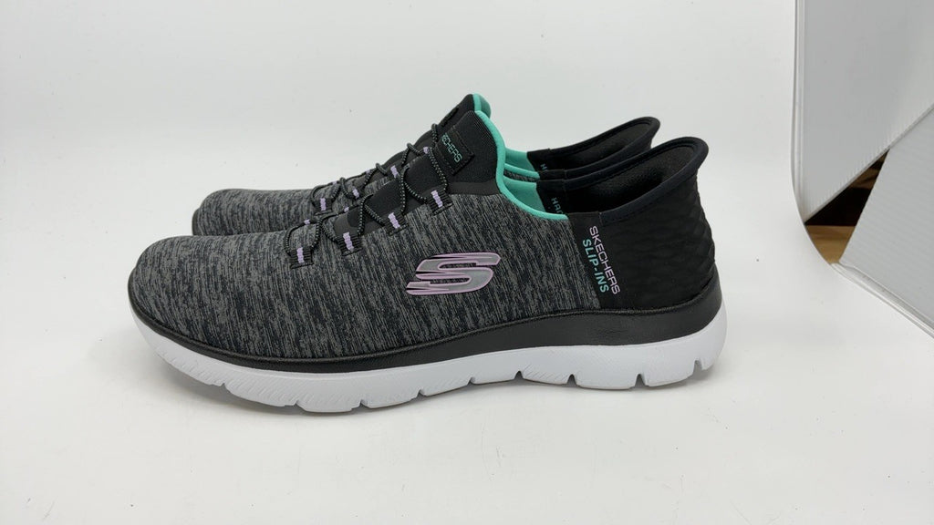 Skechers Summits Hands-Free Sneakers, Memory Foam, Size 7, Black/Turquiose