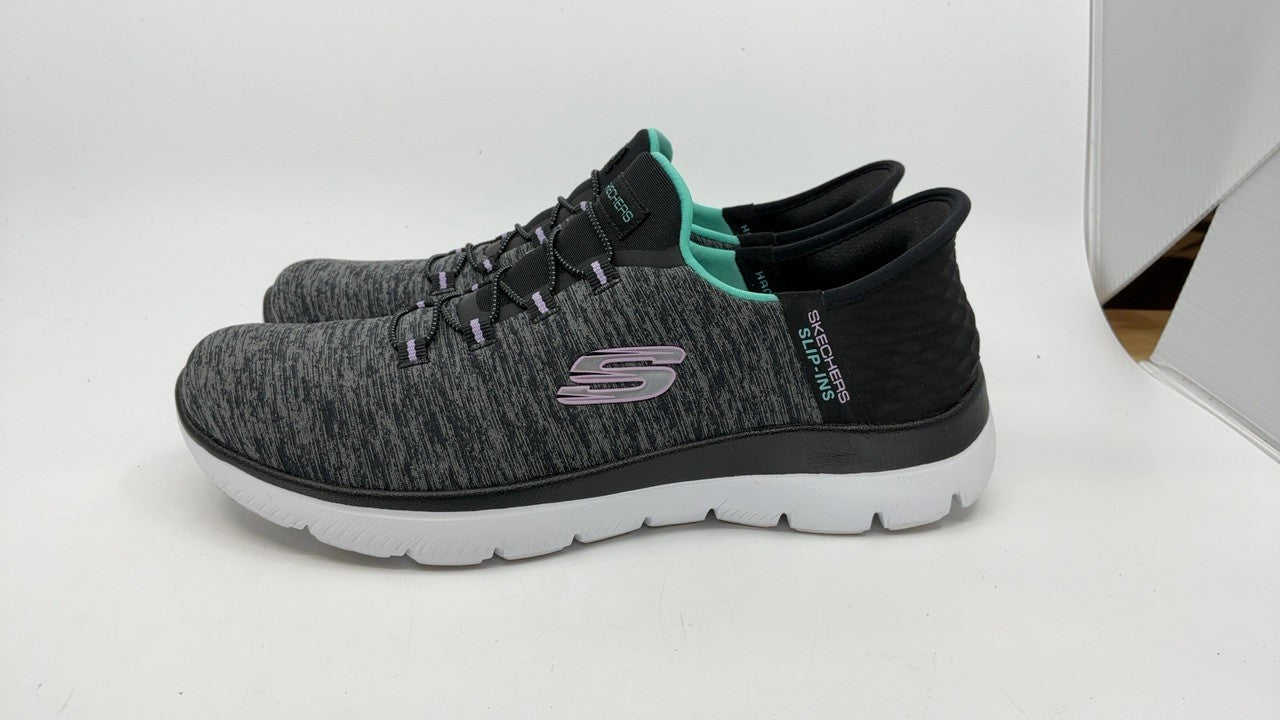 Skechers Summits Hands-Free Sneakers, Memory Foam, Size 7, Black/Turquiose