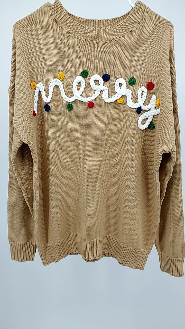 Merry Colorful Dot Detail Christmas Dolman Sweater