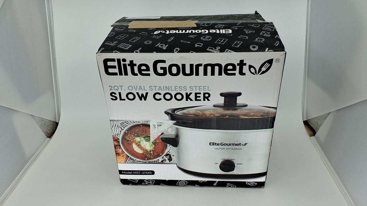 Elite Gourmet Slow Cooker, 2 Quart, Adjustable Temp, Stainless Steel Finish