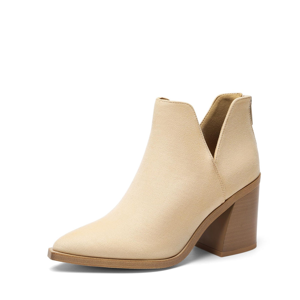 Women's Chunky Heel Ankle Boots 5.5 Nude Suede Pointed Toe