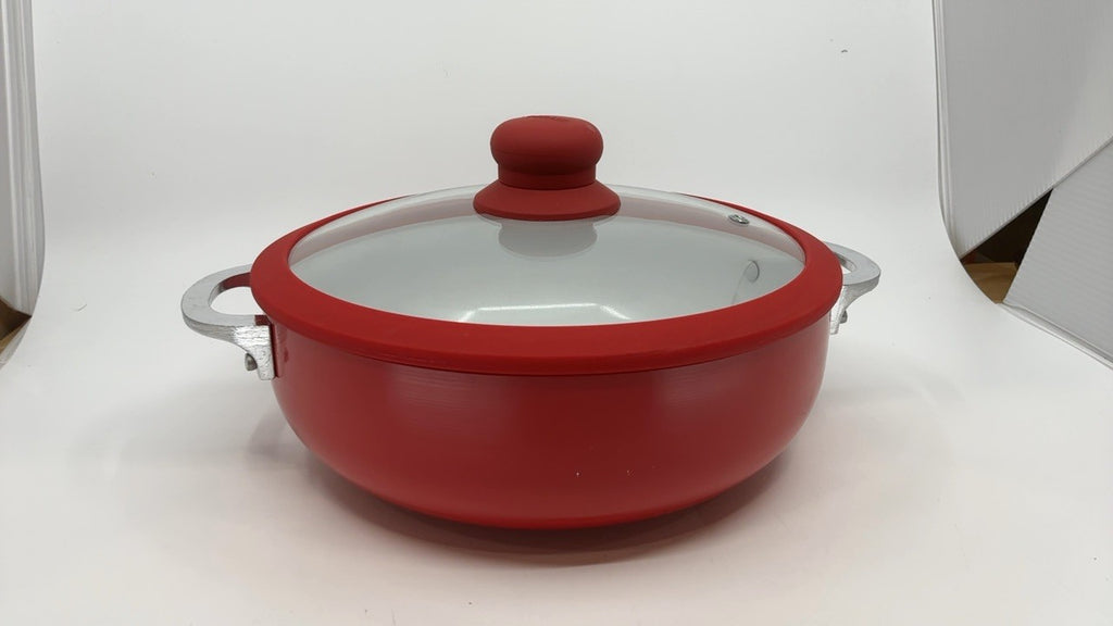 IMUSA 3.2Qt Red Ceramic Nonstick Caldero w/ Glass Lid & Silicone Rim