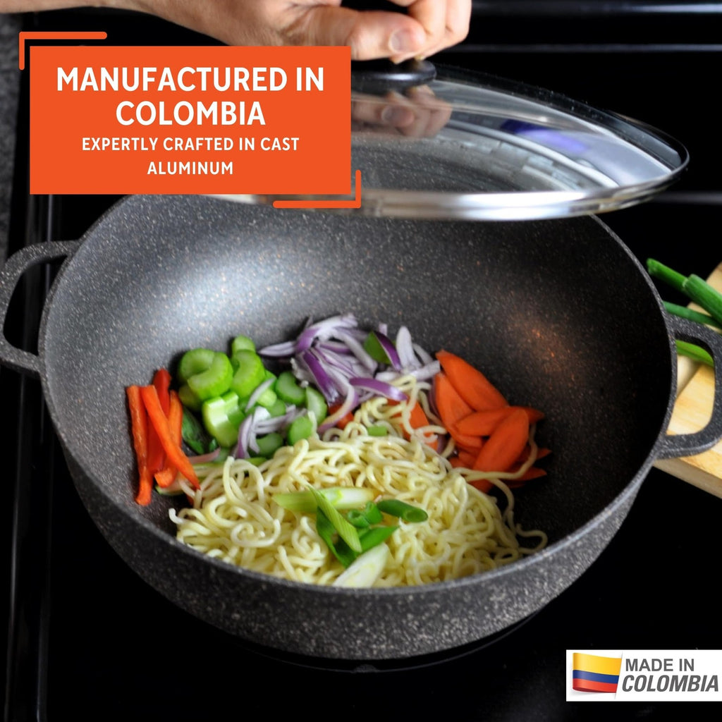 3.5Qt IMUSA Fuzion Nonstick Caldero, Cast Aluminum, Black w/ Glass Lid