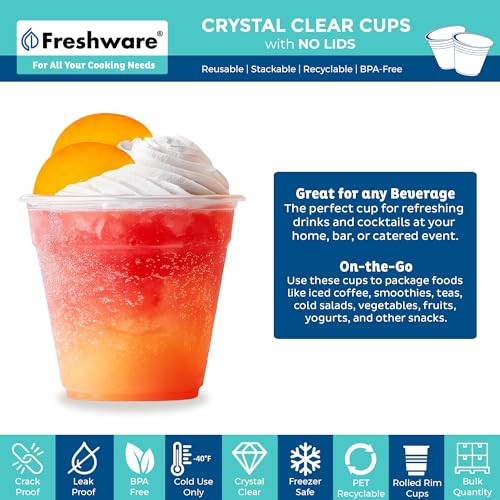 100 Pack 9 Oz Clear Disposable Plastic Cups - Heavy Duty Party Tumblers