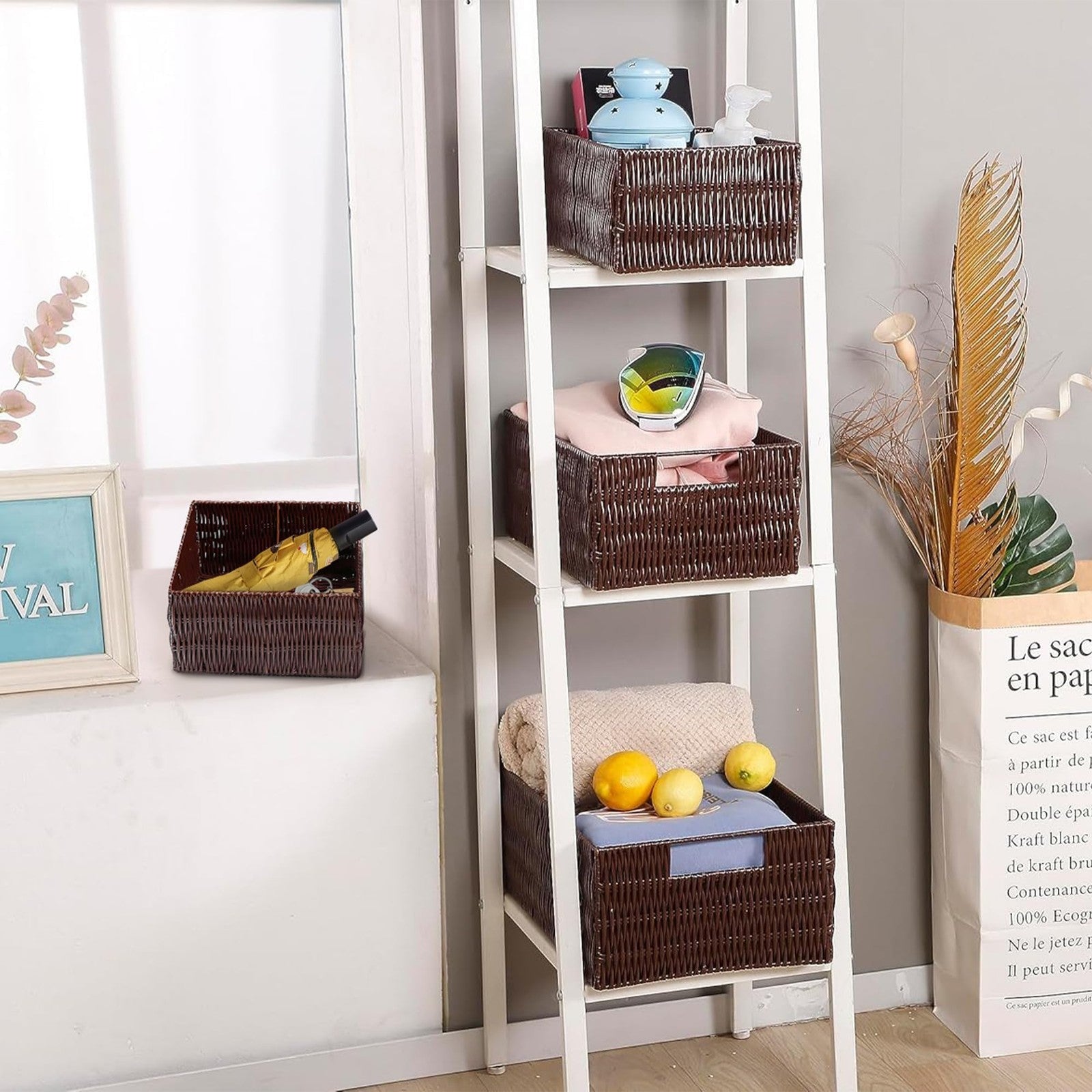 Coffee Storage Baskets Set of 4, Handmade, Waterproof, Organizing Bins