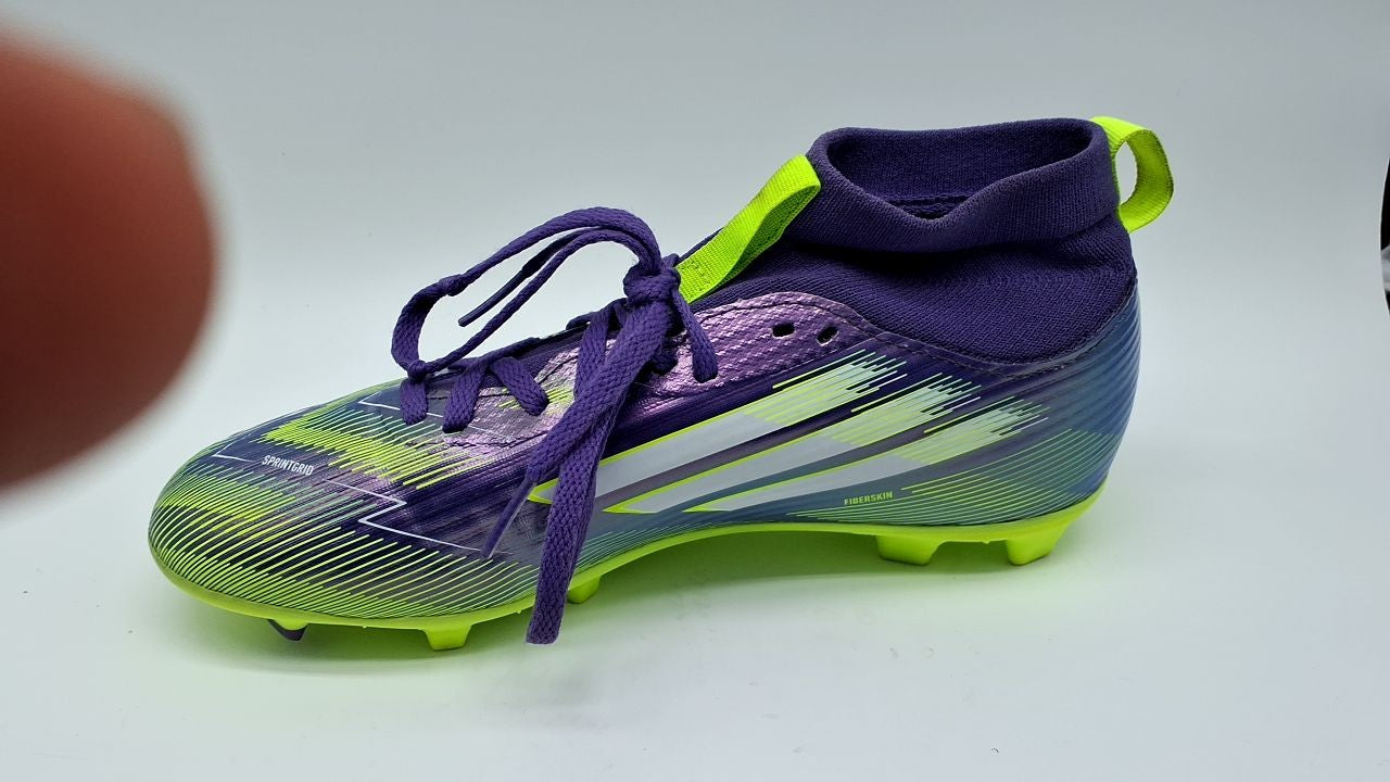 adidas F50 League Firm Ground Soccer Shoes, Purple Rush/White, 6 Big Kid
