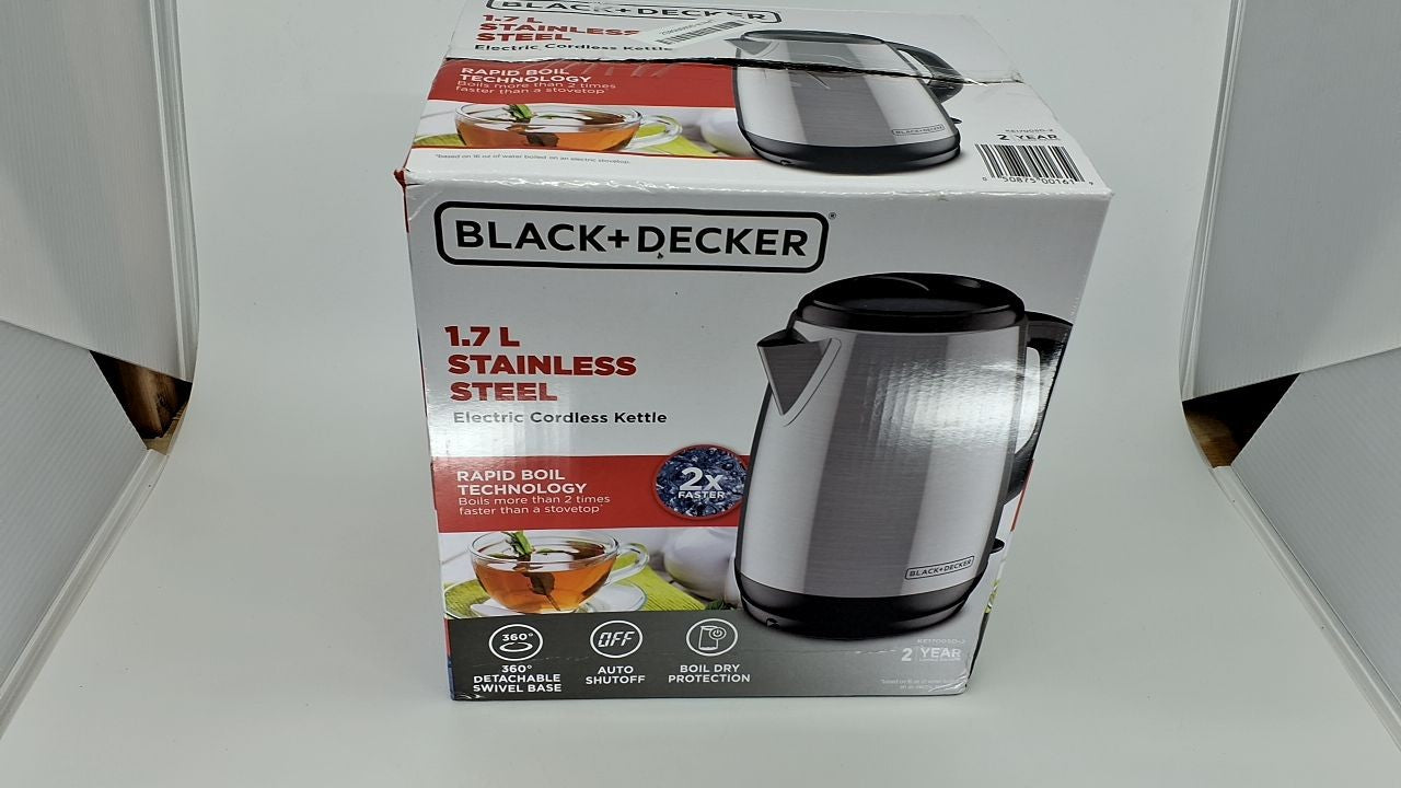 Electric Kettle 1.7L Cordless, Rapid Boil Tech, Auto Shutoff, Stainless Steel
