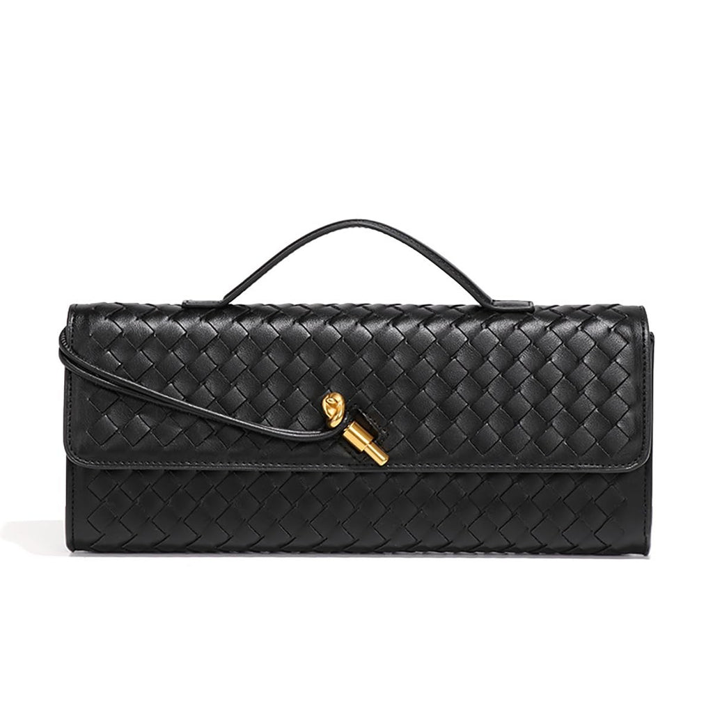 Women’s Dark Black Woven Handbag PU Leather Evening Clutch & Crossbody