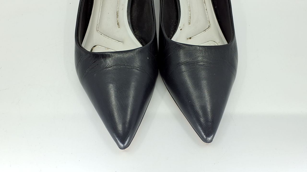 Franco Sarto Womens Racer Pointed Toe Block Heel Pump Black Leather 7 M