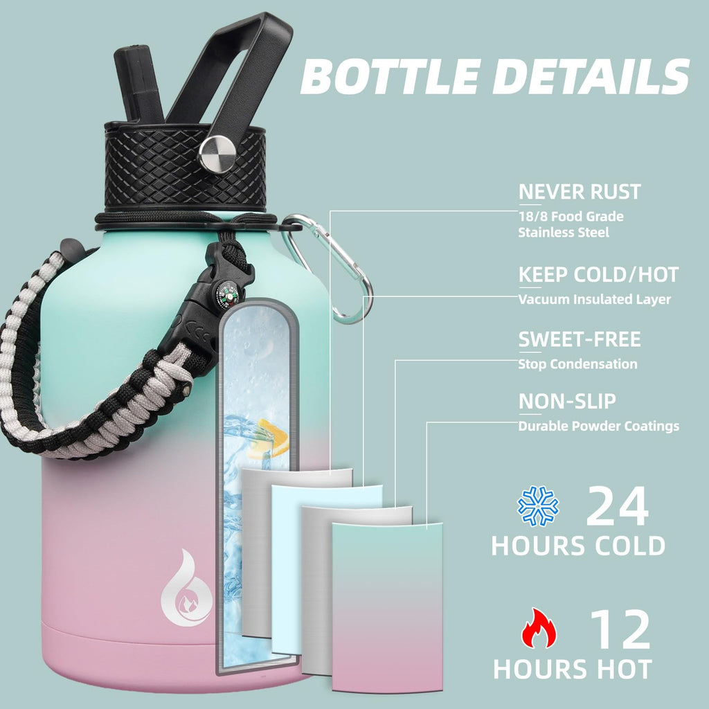 Stainless Steel 50oz Water Bottle w/ Straw Lid, Insulated, Marshmallow