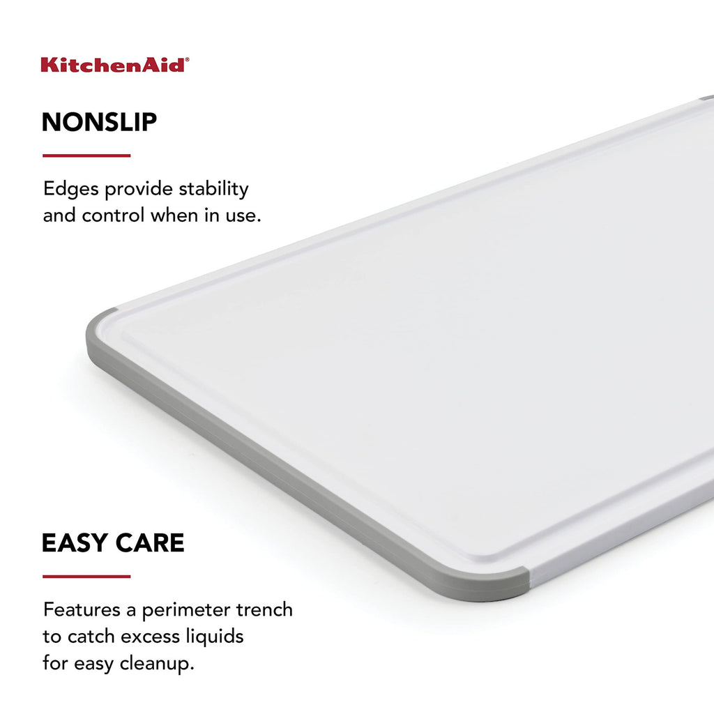 KitchenAid Classic 12x18 Plastic Cutting Board, White/Gray, Dishwasher Safe