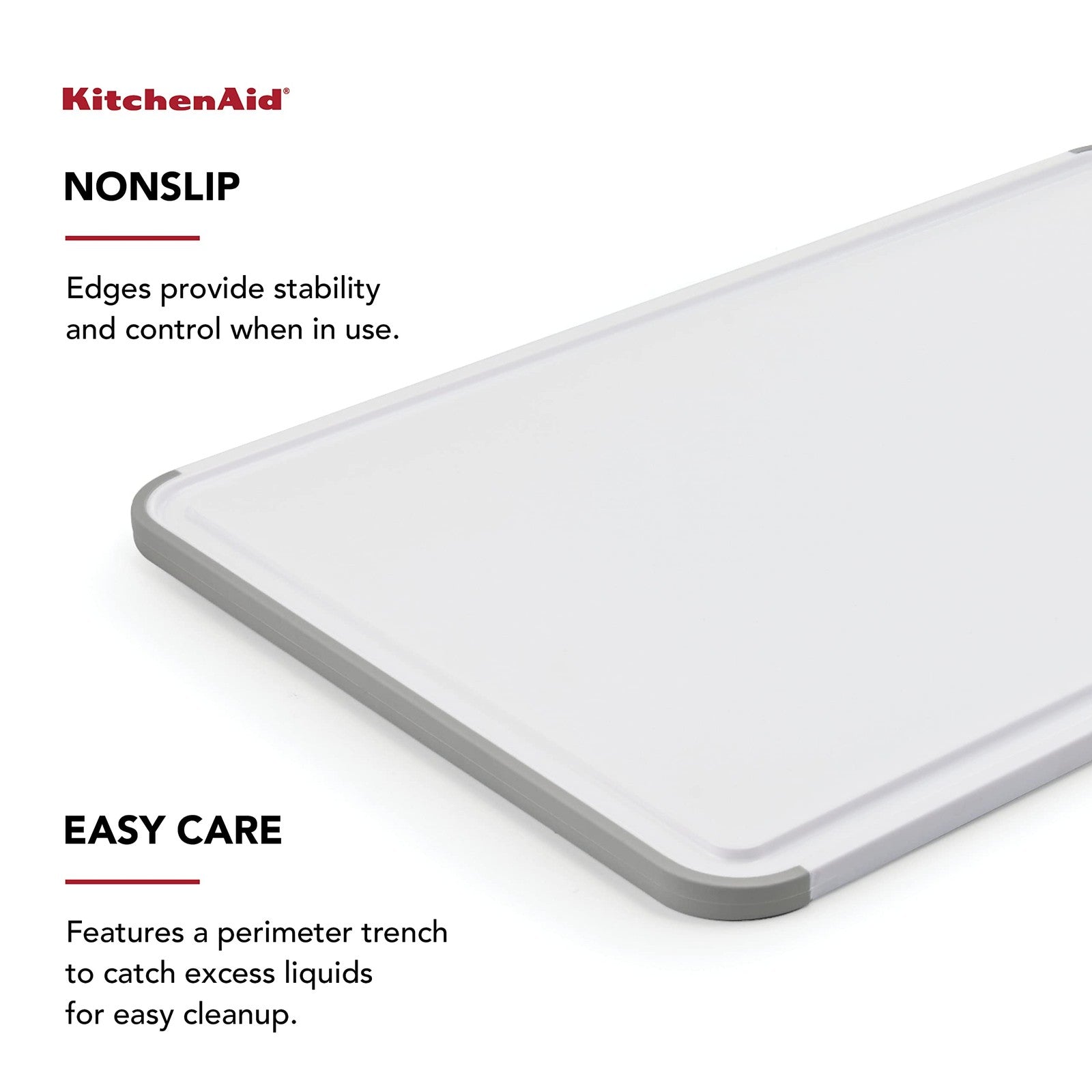 KitchenAid Classic 12x18 Plastic Cutting Board, White/Gray, Dishwasher Safe