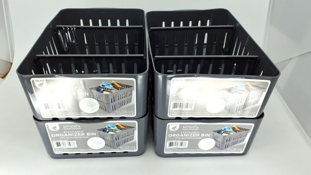 3 Compartment Storage Bins - Stackable Drawer Organizer - Grey