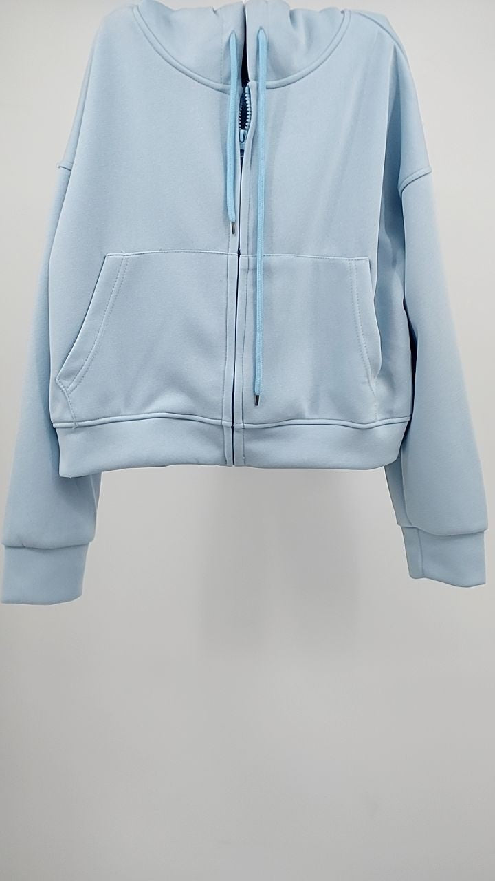 Zip Up Drawstring Hoodie and Pants Set