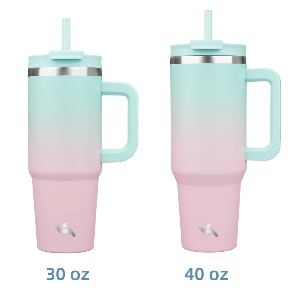 30 oz Insulated Tumbler w/ Handle & 2 Straws, Stainless Steel, Gum