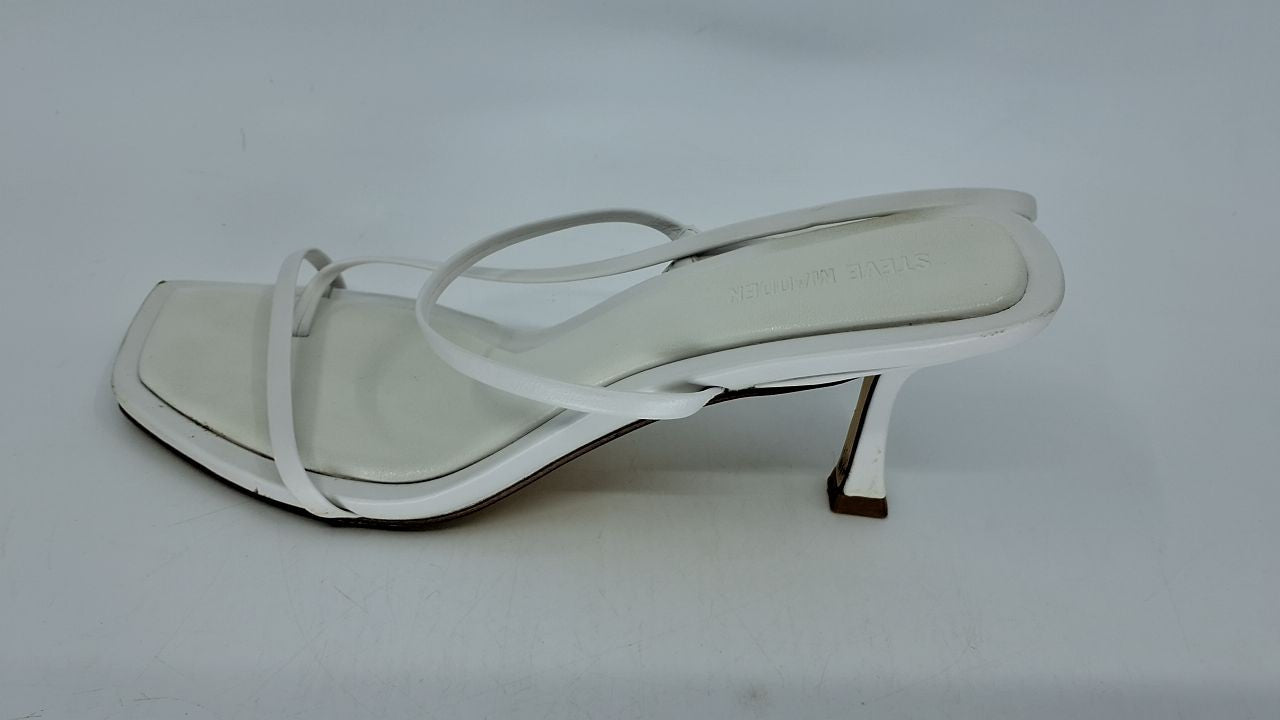 Steve Madden Women's Locke Heeled Sandal, White Leather, 8.5