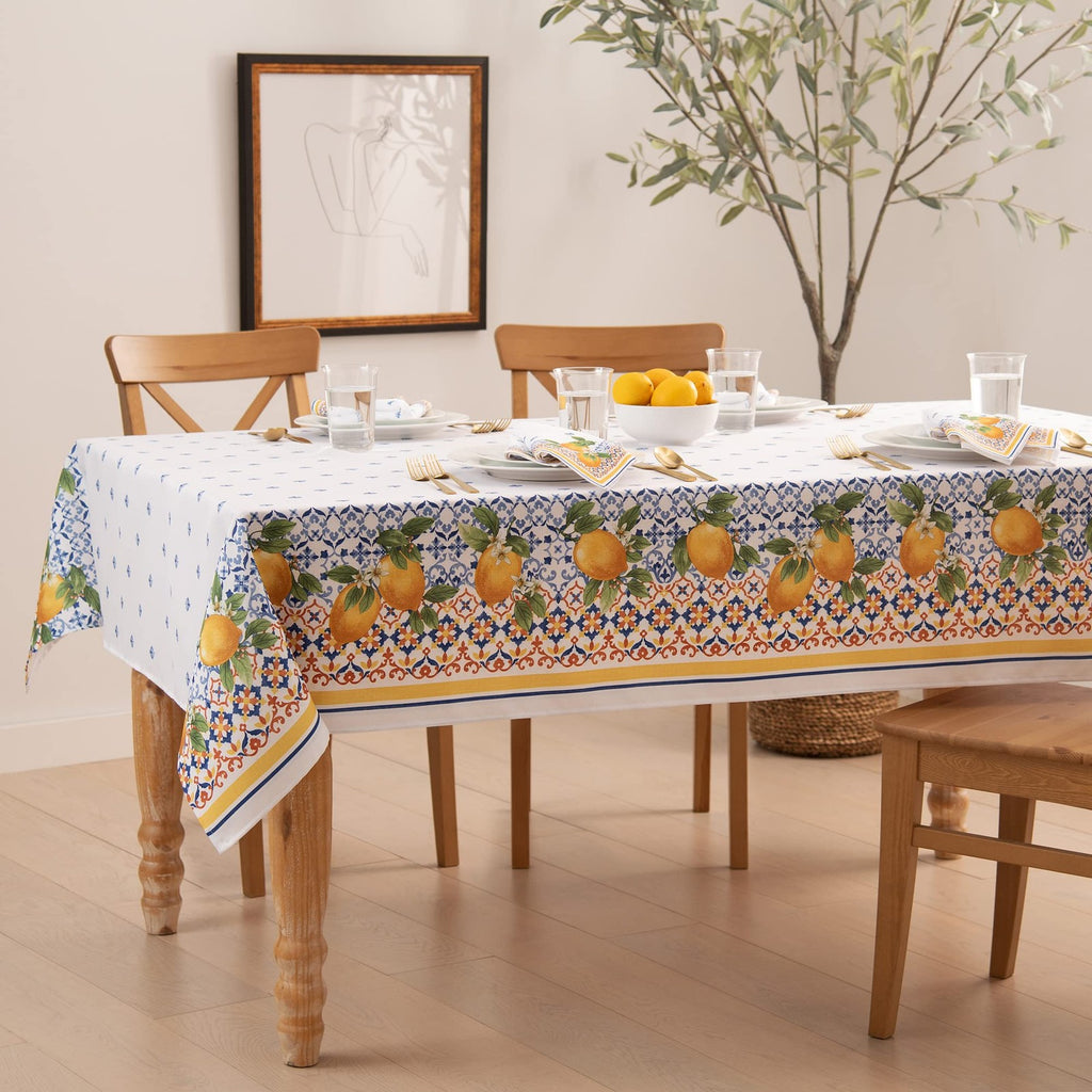 Capri Lemon Double-Bordered Tablecloth 60"x102" Multicolor Polyester