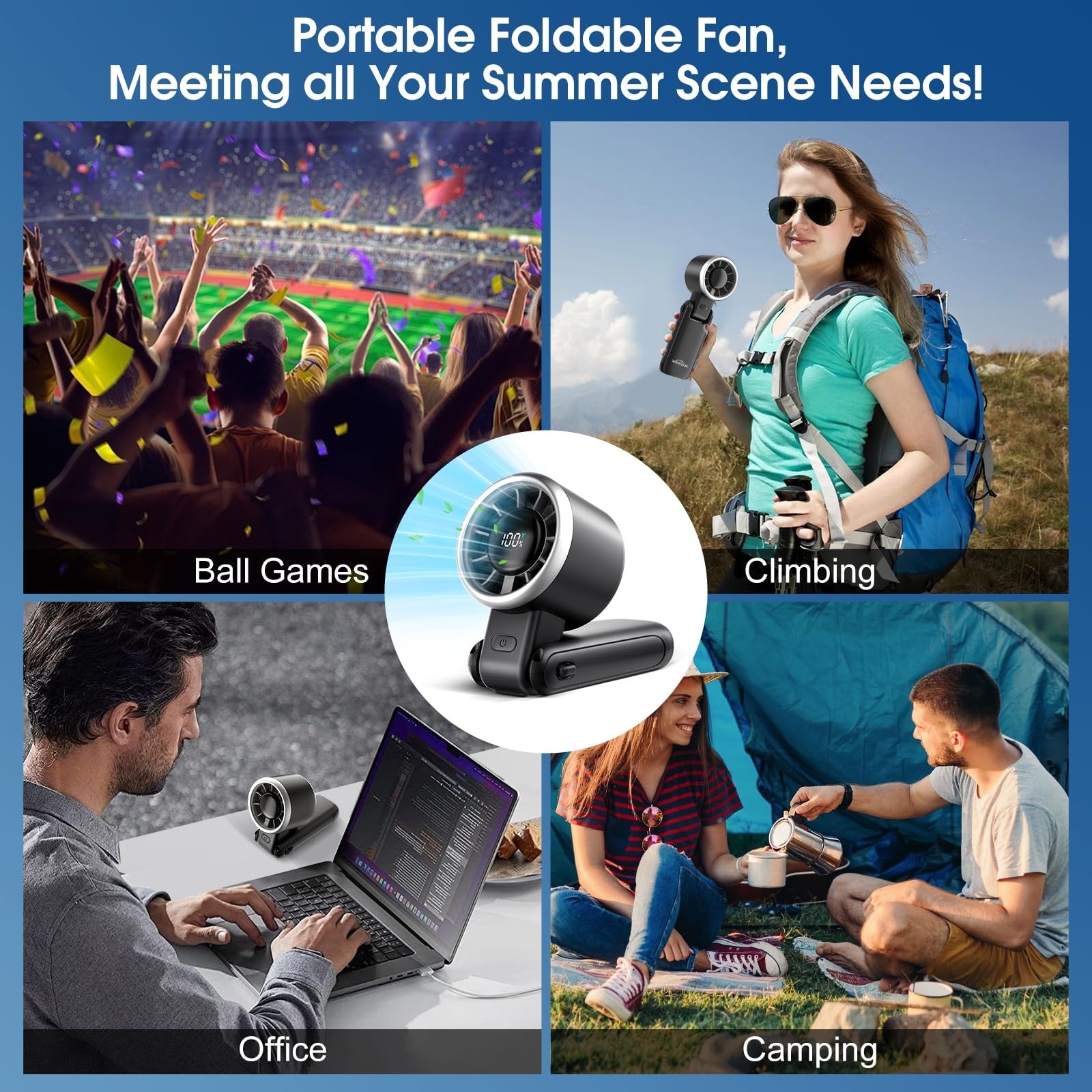 WHATOOK Mini Portable Fan 4000mAh Rechargeable 5 Speeds Black
