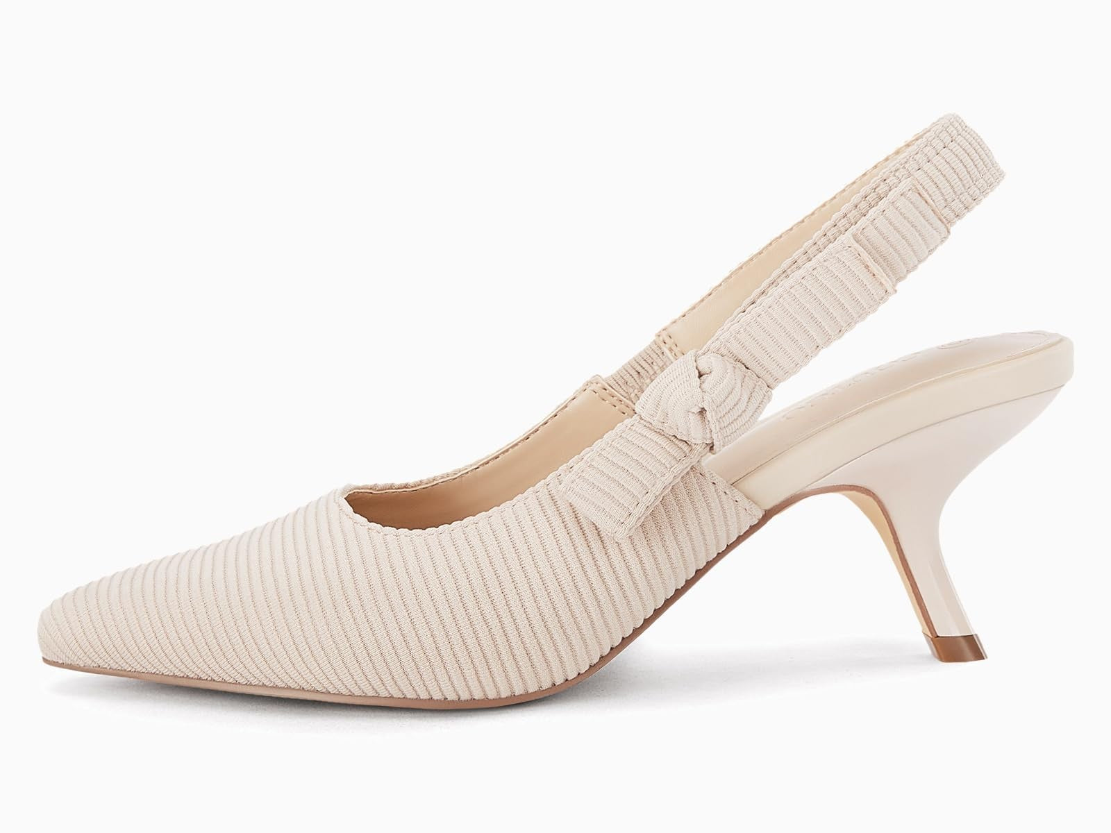 Womens Closed Toe Kitten Heels Pumps, Beige Bowknot, Size 8.5
