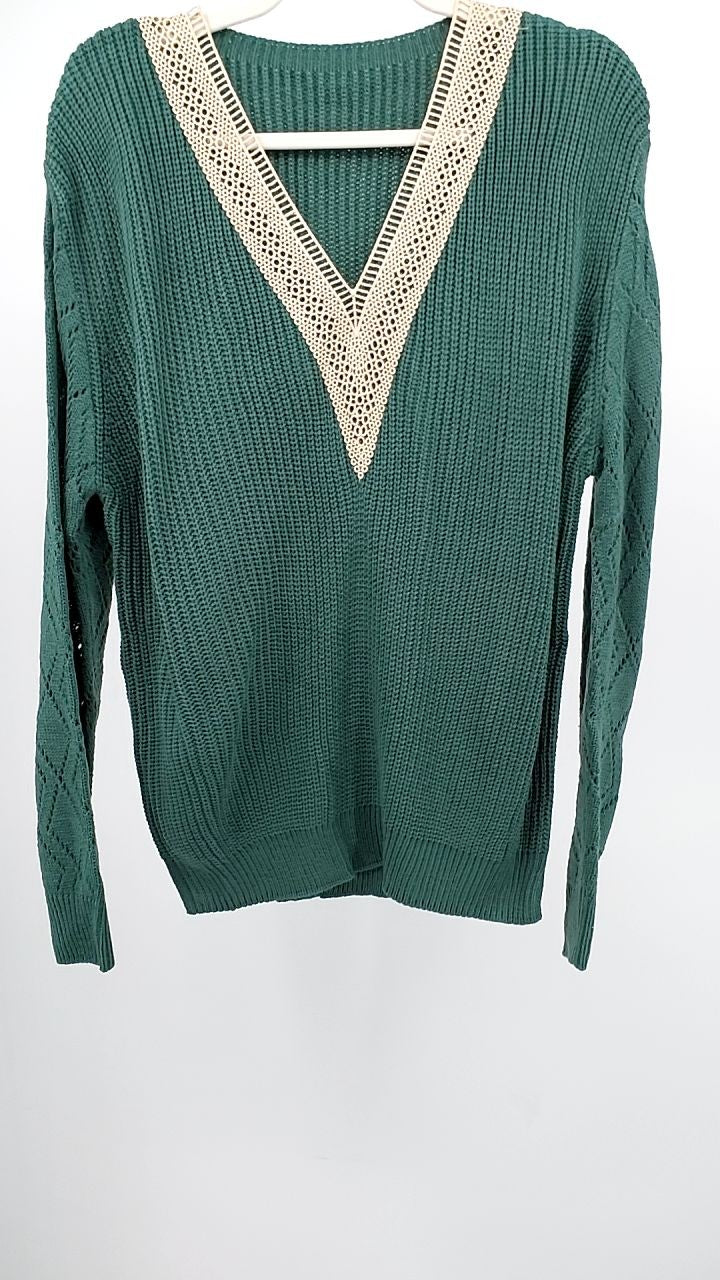 Openwork V-Neck Long Sleeve Sweater