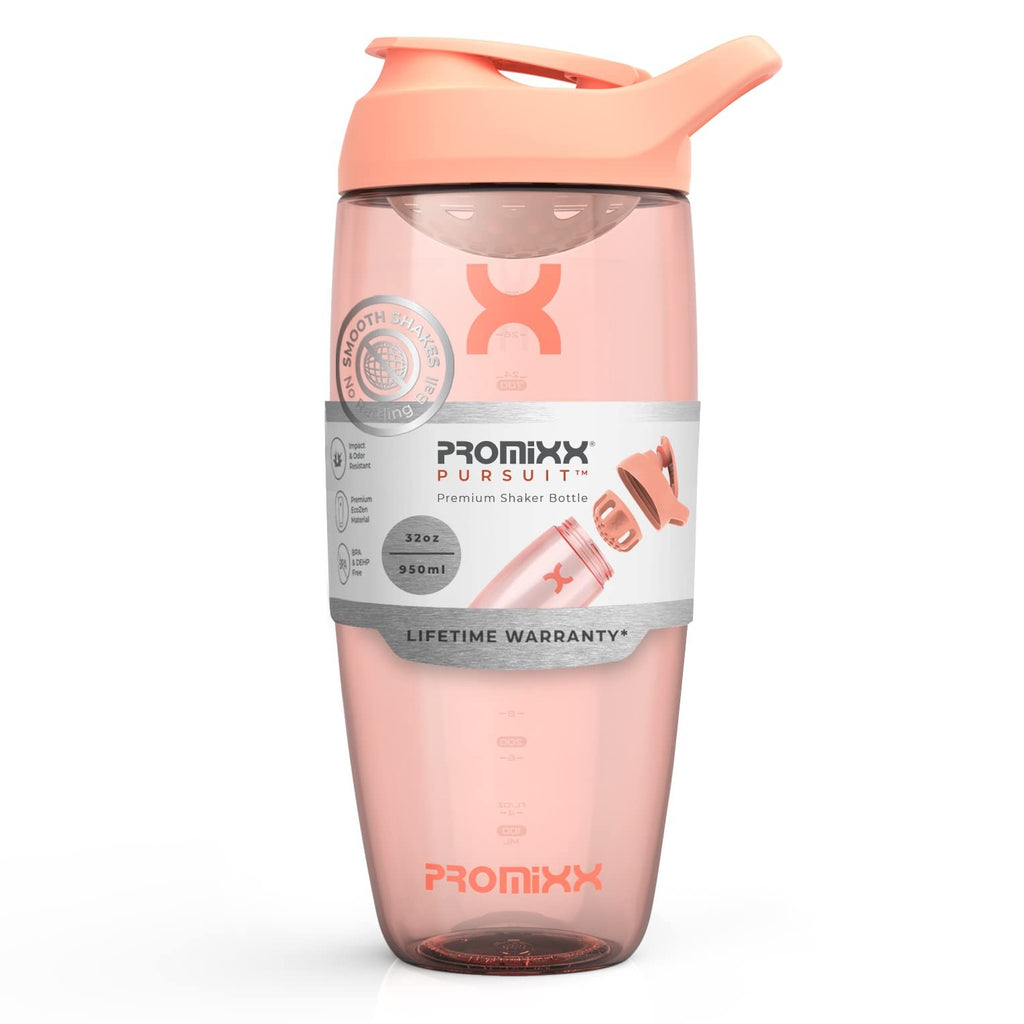 Promixx 32 oz Protein Shaker Bottle - Silent Mixer, Leak-Proof, Coral