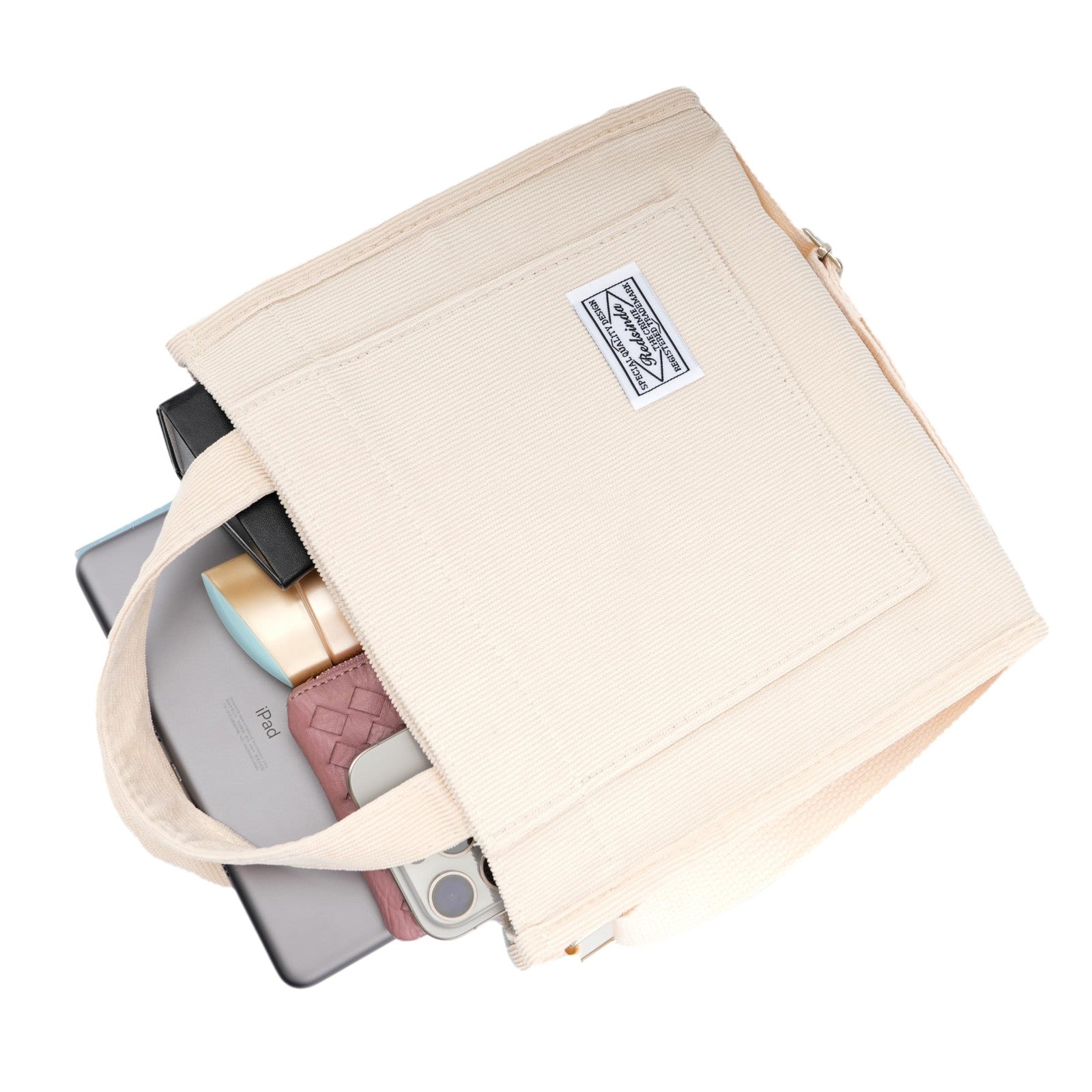 REDSINDA Aesthetic Corduroy Tote Bag Small Vintage Women Crossbody Bag (Beige)