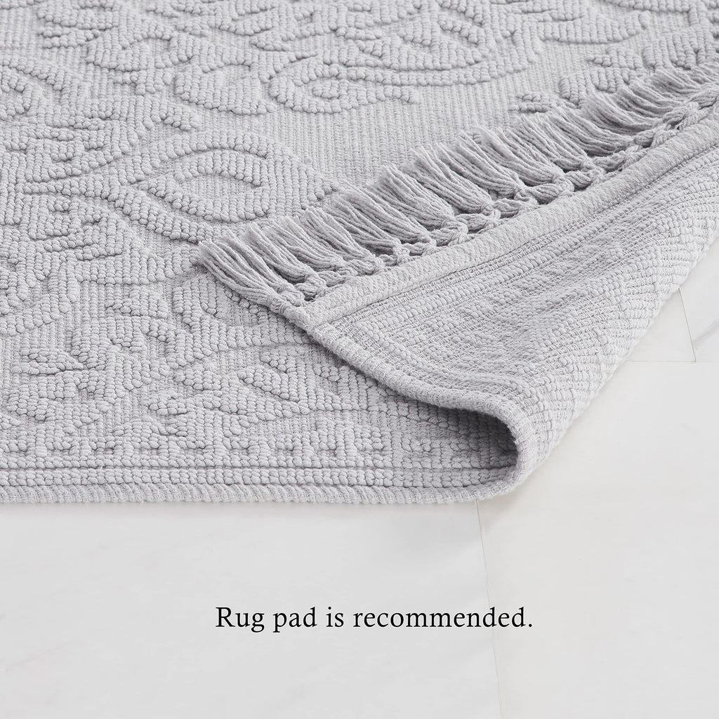 Ricardo Bath Mats Set, 100% Cotton, Light Gray, Woven Fringe Design