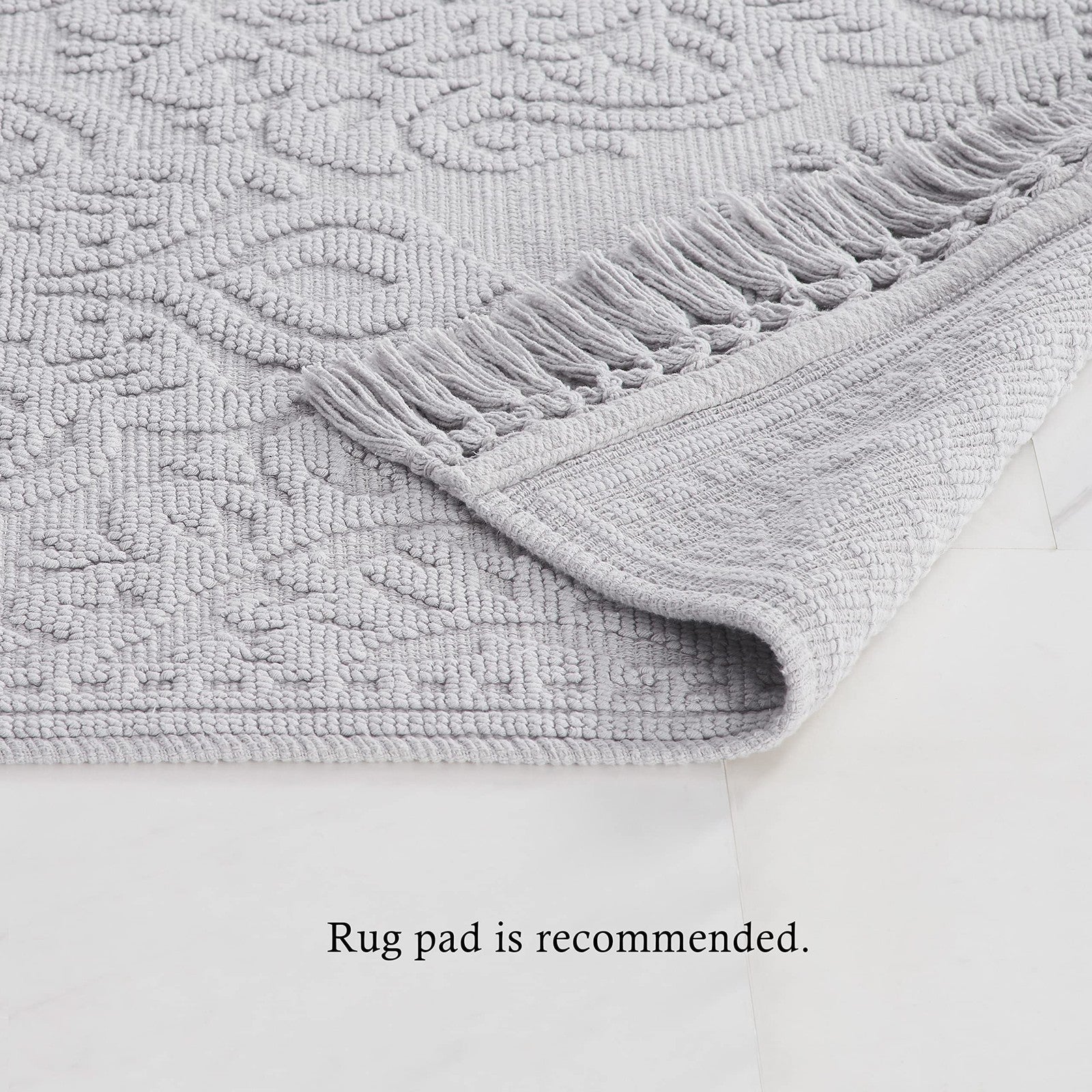 Ricardo Bath Mats Set, 100% Cotton, Light Gray, Woven Fringe Design
