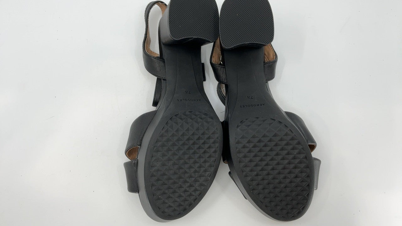Aerosoles Women's Cosmos Heeled Sandal, Black Leather, 7.5