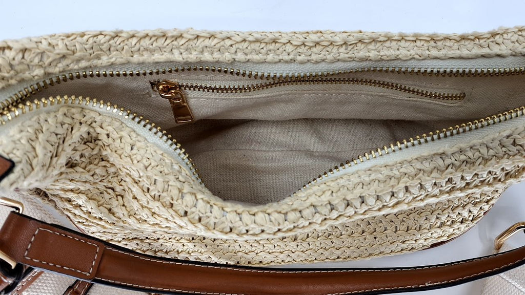 Khaki Straw Crossbody Bag for Women w/ Adjustable Strap - Summer Chic