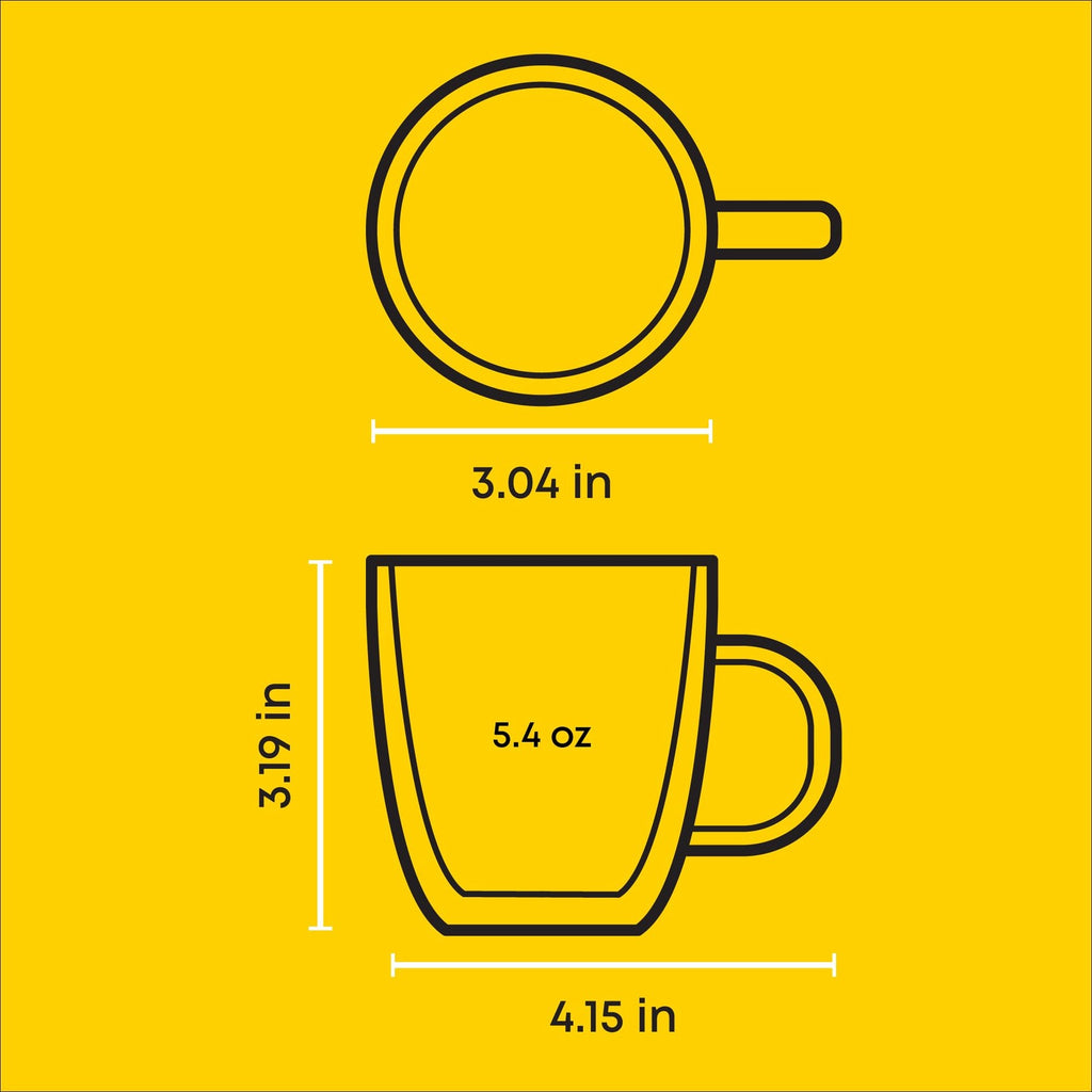 Set of 2 Double Wall Espresso Mugs - 5.4 Oz Borosilicate Glass