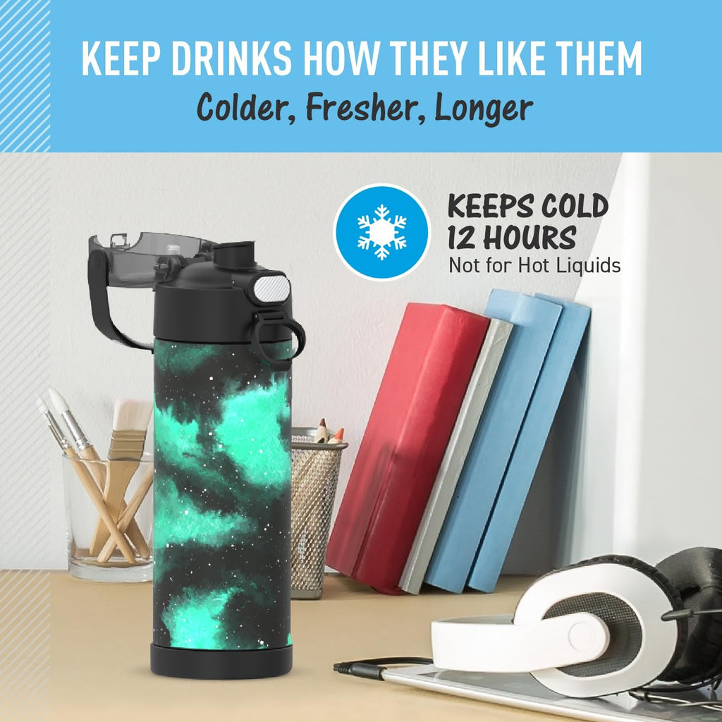 THERMOS FUNtainer 16 Oz Insulated Bottle, Stainless Steel, Galaxy Green