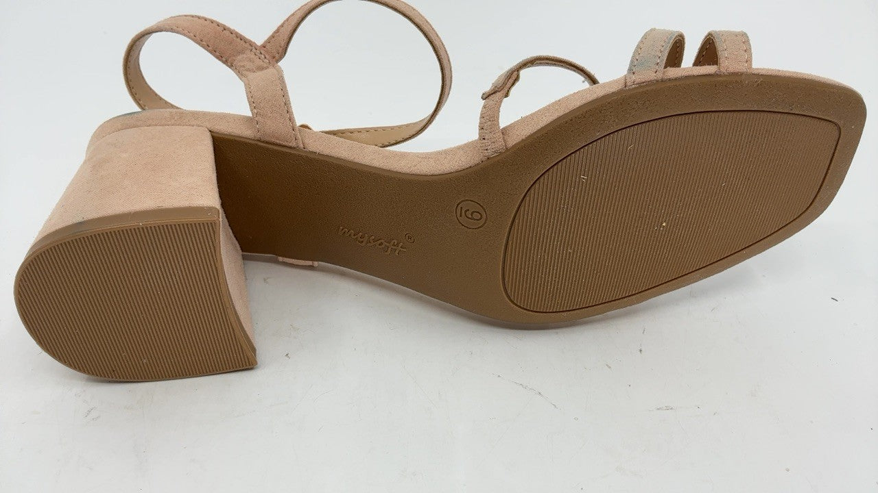 mysoft Women's Strappy Low Chunky Block Heel Sandals Open Toe Dress Shoes size 9