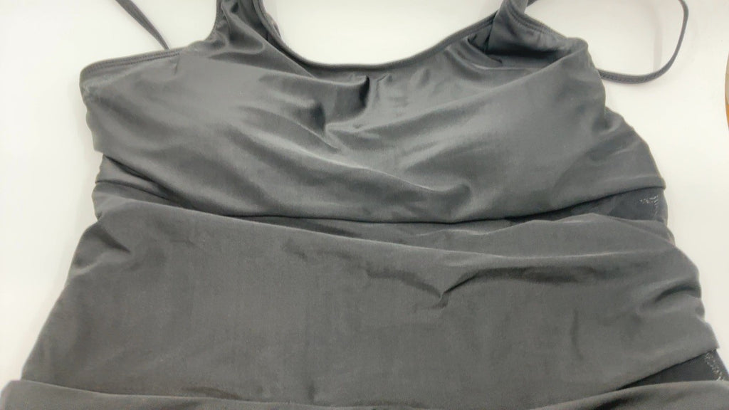 Black Plus Size Swimdress, Tummy Control, 2XL, Skirted Design