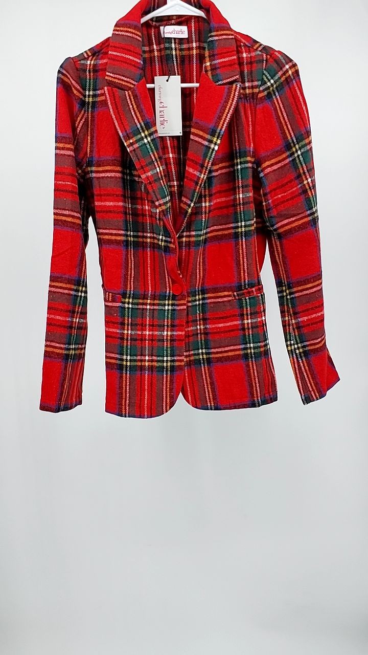Plaid Single-Button Blazer