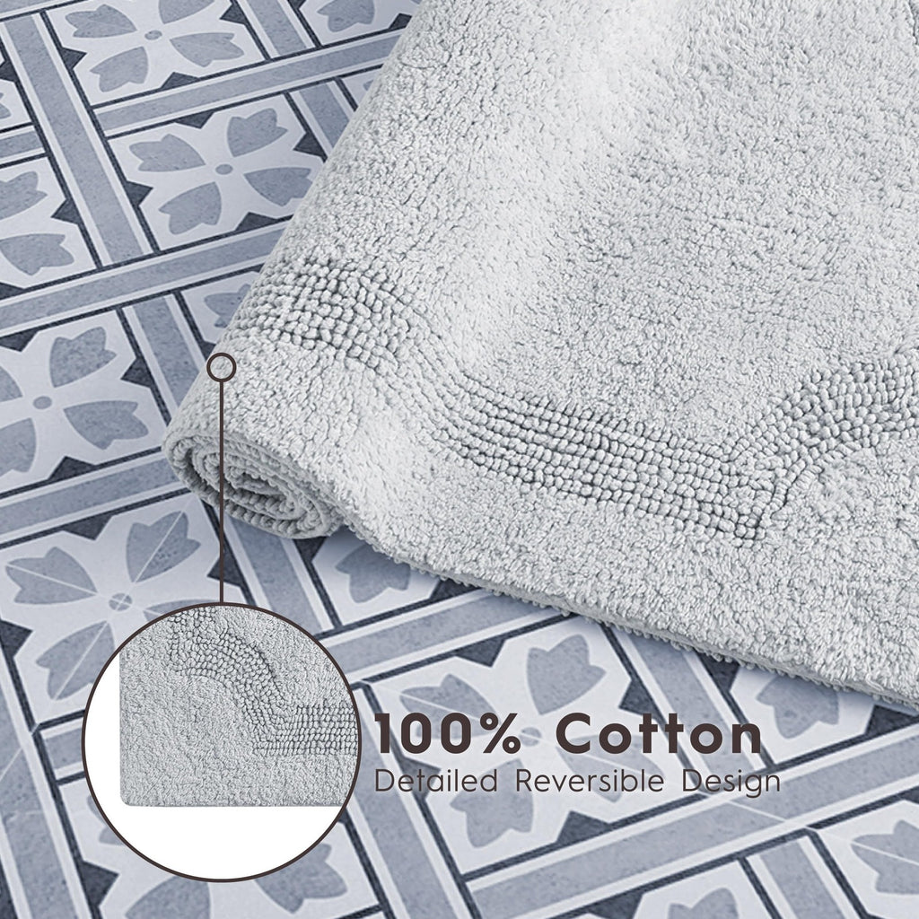 21x34 Light Grey Cotton Bath Mat Reversible & Highly Absorbent