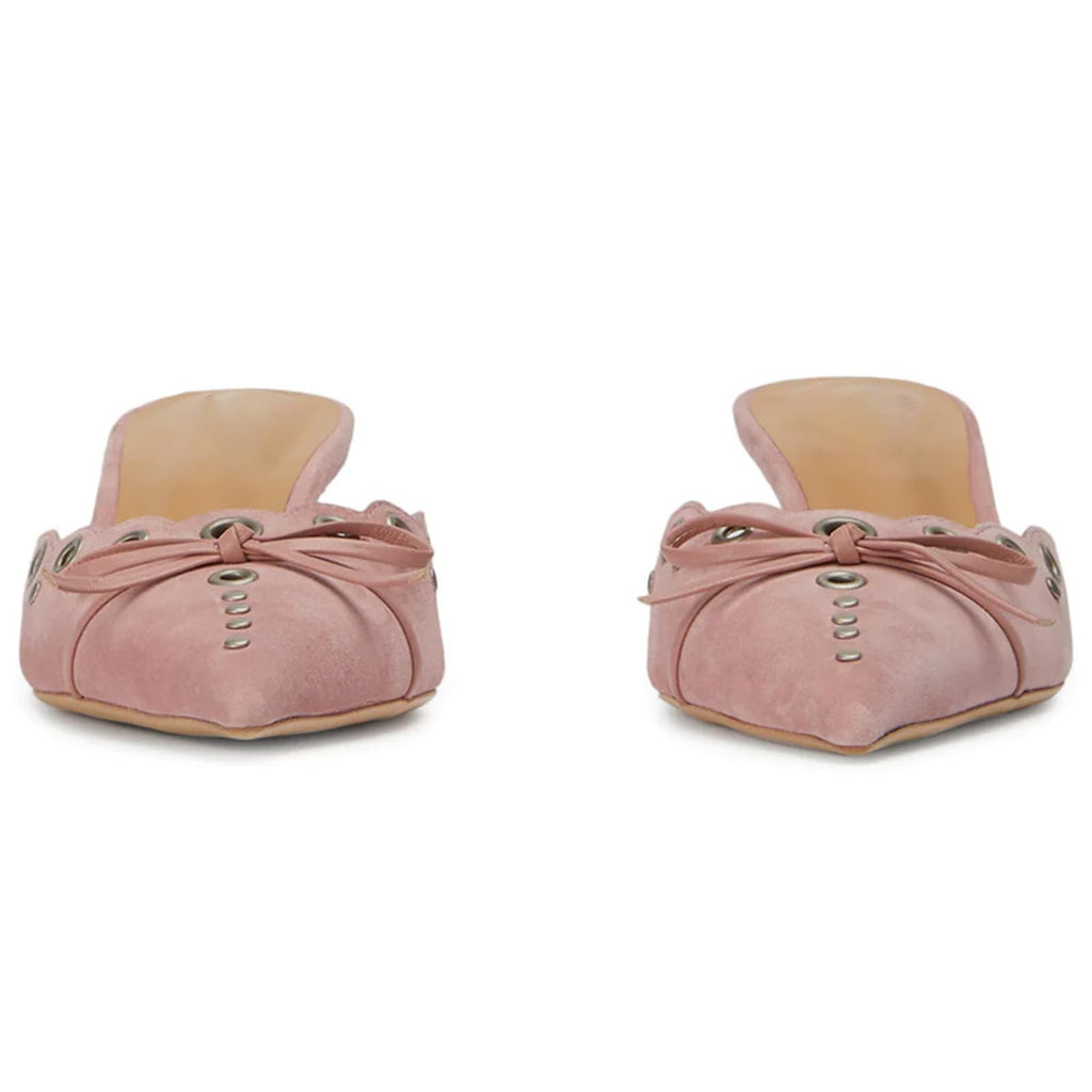 Olomisa Womens Pink Suede Kitten Heels w/ Bow & Studded Design Size 9