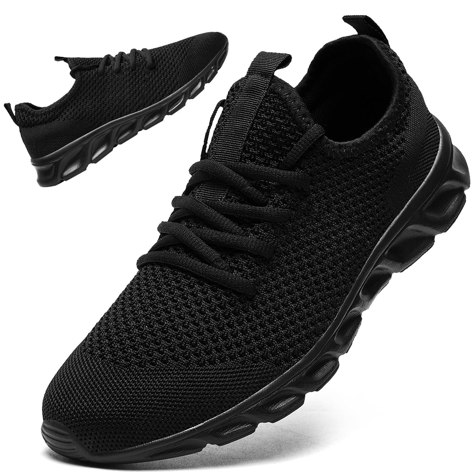 Mens Athletic Walking Sneakers Black Size 13.5 Lightweight & Breathable