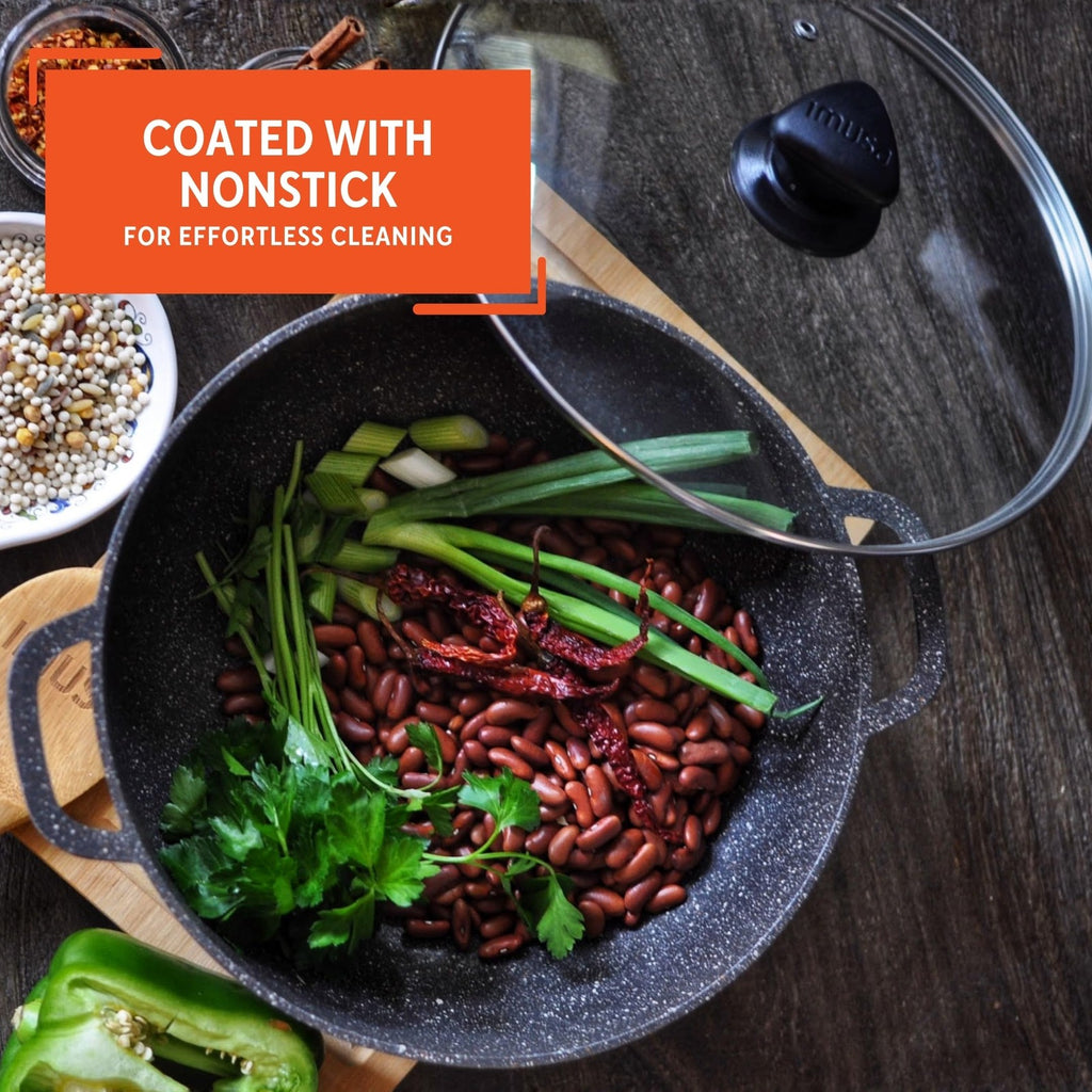 3.5Qt IMUSA Fuzion Nonstick Caldero, Cast Aluminum, Black w/ Glass Lid