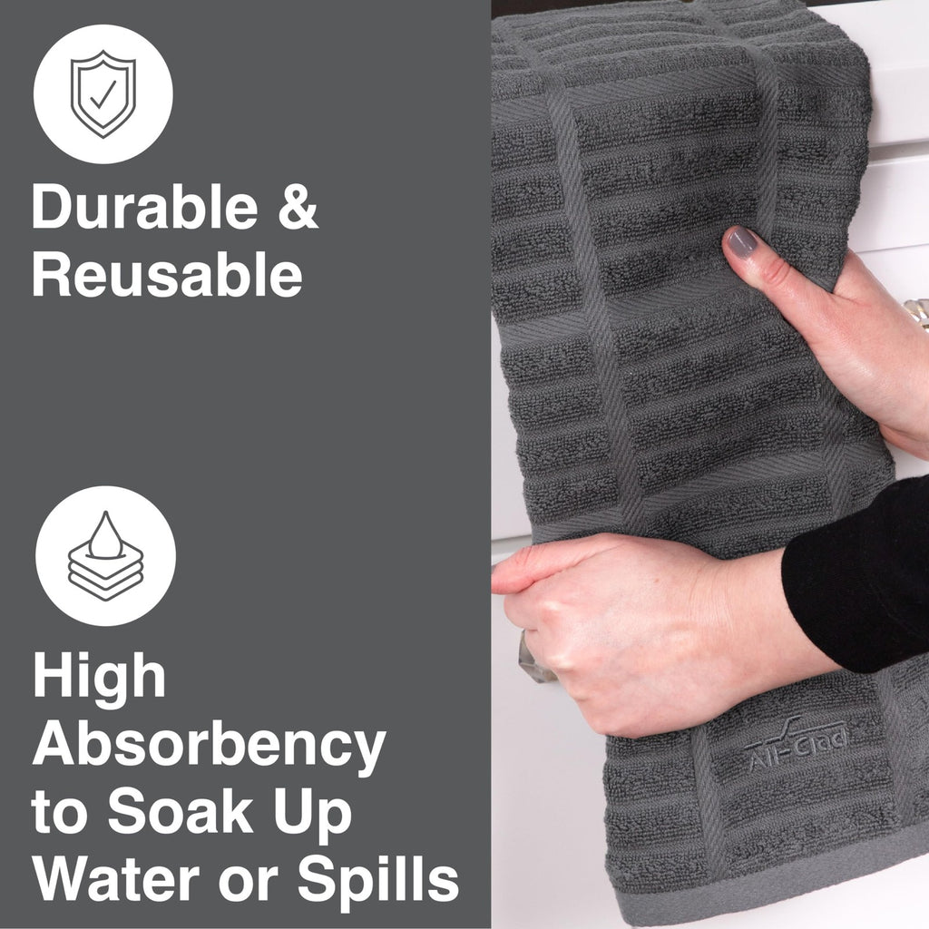 Highly Absorbent 17x30in Kitchen Towels 2-Pack Cotton Pewter