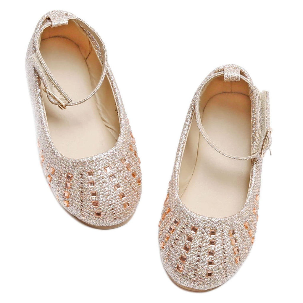 GINFIVE Toddler Girls Ballerina Flats Size 11 Champagne Mary Janes