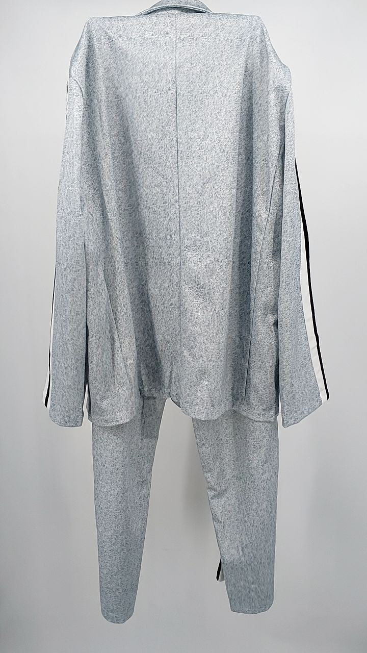 Full Size Contrast Lapel Collar Top and Pants Set