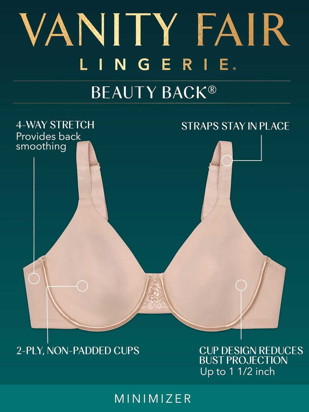 Vanity Fair womens Beauty Back Smoothing Minimizer Bra, Totally Tan, 38DD US