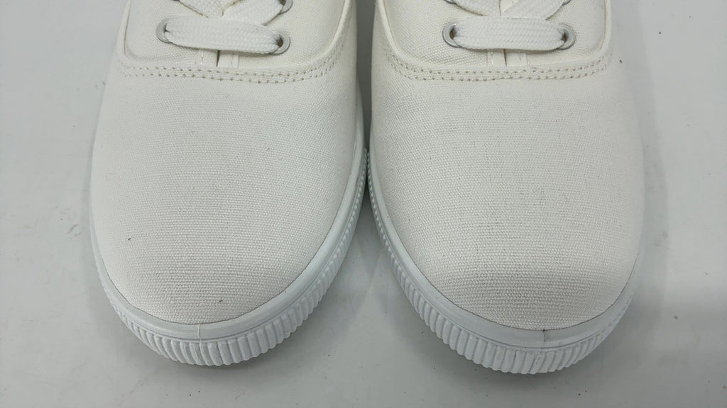 Classic Womens White Flower Sneakers, Lightweight Canvas Size 9.5