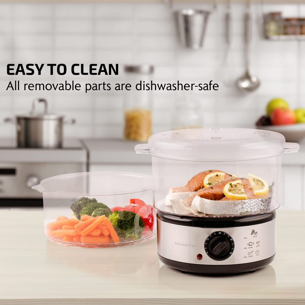 OVENTE 2-Tier Electric Food Steamer 5 Qt Stainless Steel 400W Silver FS62S