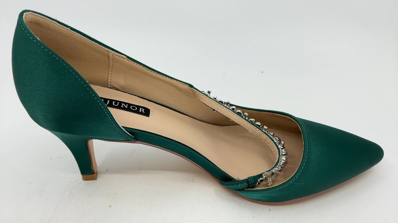 ERIJUNOR E0168A Women Dark Green Kitten Heels Size 8 D'Orsay Pumps