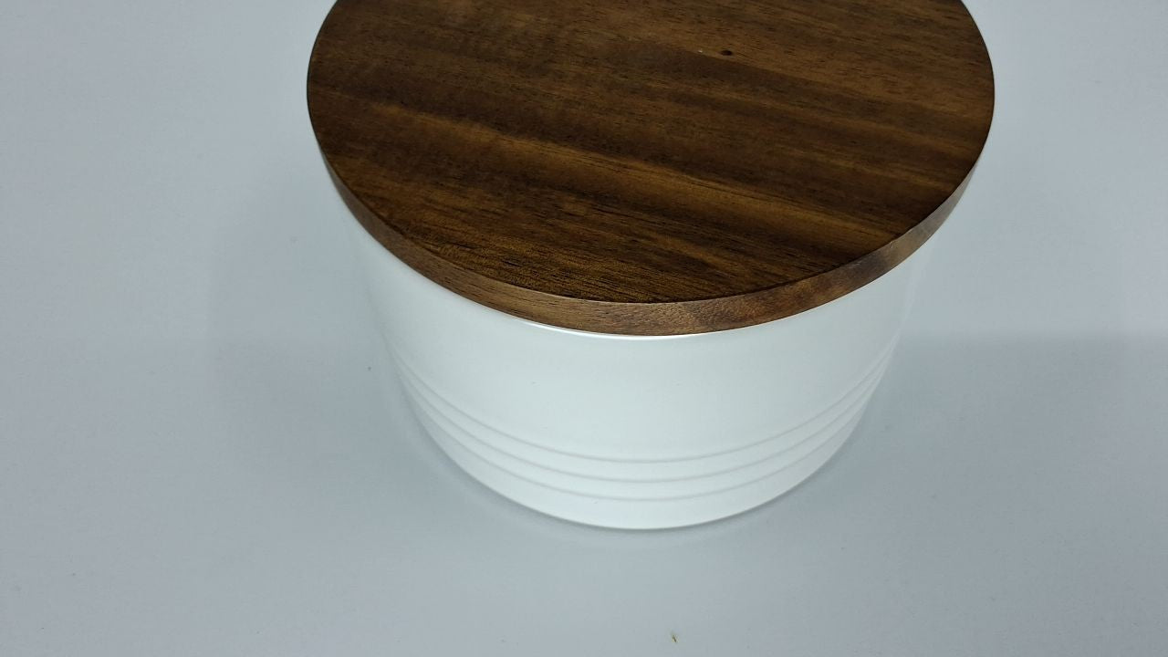 Le Creuset 16 Oz. White Salt Cellar & Storage Canister w/ Wood Lid