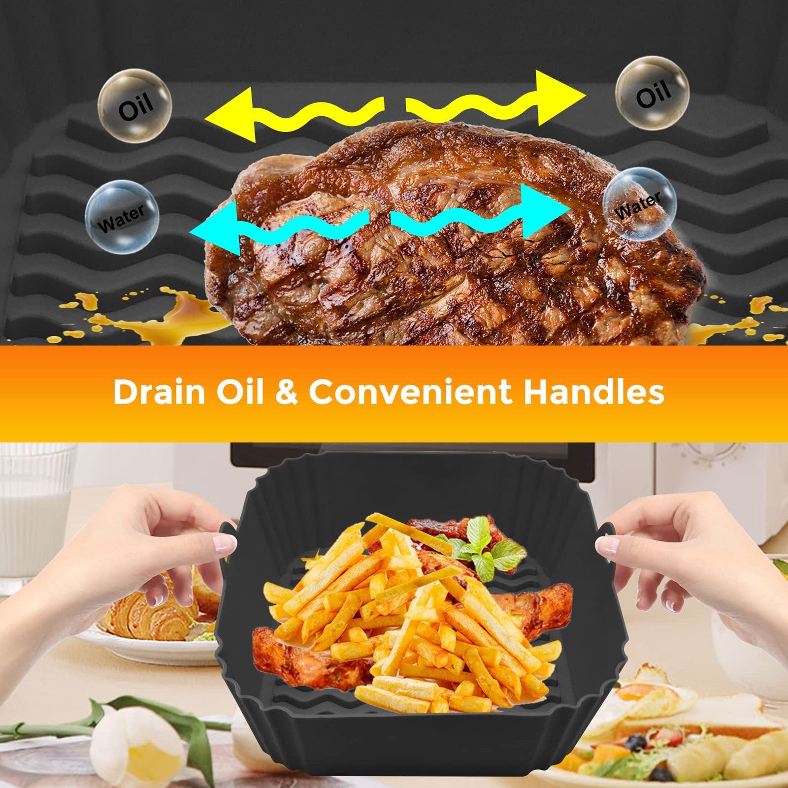 Reusable 8 In Silicone Air Fryer Liners, 4-7 QT, Non-Stick & Easy Clean