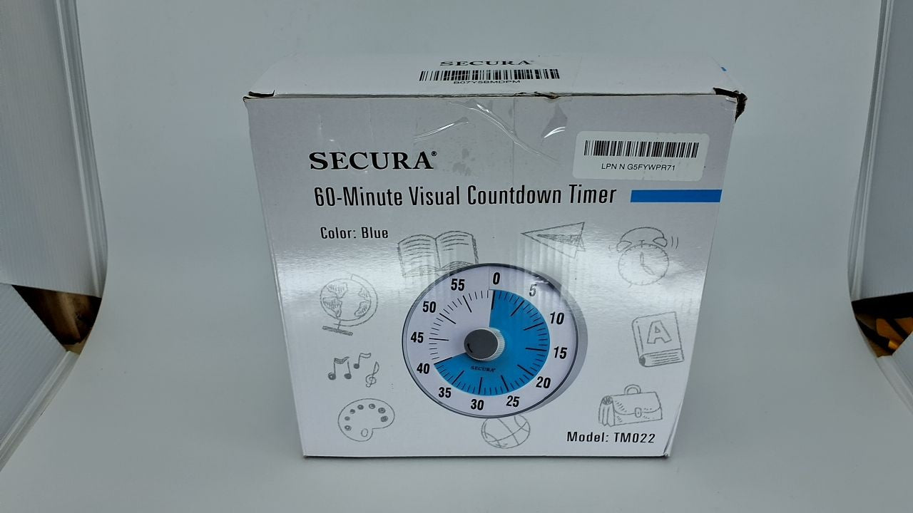 Secura 7.5-Inch Visual Countdown Timer, Blue, 60-Minute Kitchen Timer